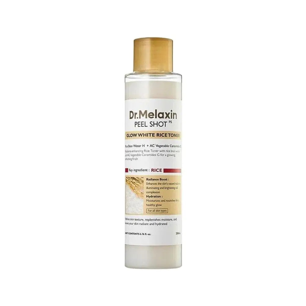 Korean Dr. Melaxin Skin Care Kit - 80ML White and Black Rice Exfoliating Essence, 200ML White Toner, Facial Moisturizing Soften