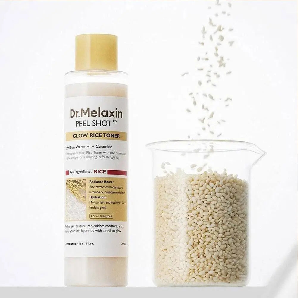 Korean Dr. Melaxin Skin Care Kit - 80ML White and Black Rice Exfoliating Essence, 200ML White Toner, Facial Moisturizing Soften