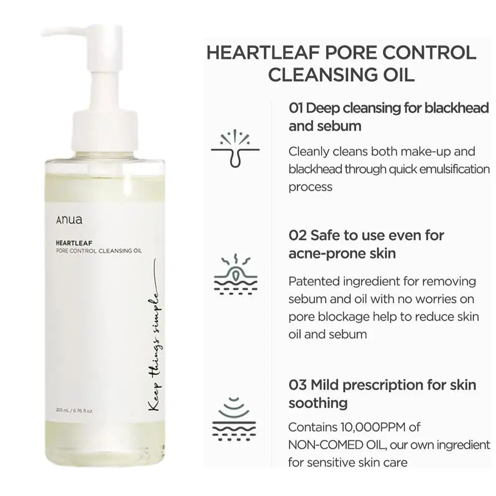 Heartleaf Pore Control Cleansing Oil Pore Control and Black Point Removal Korean Facial Cleanser Ideal for Daily Use 2025