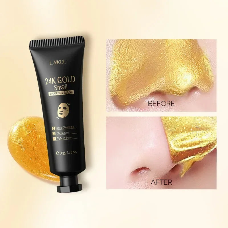 LAIKOU 24K Gold Snail Collagen Peel off Tearing Face Mask Deep Cleansing Remove Blackhead Face Care 50G