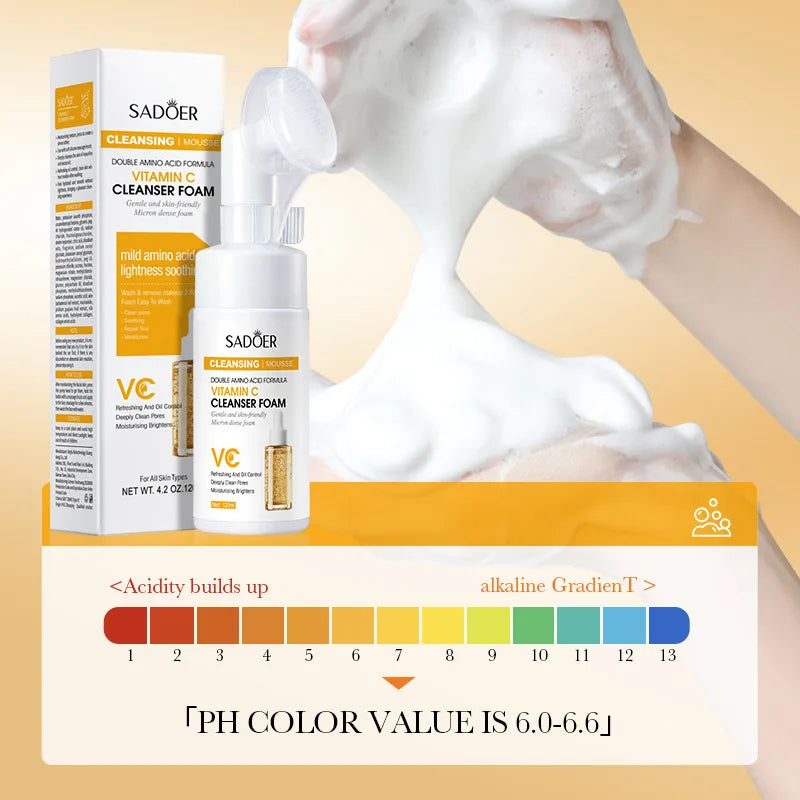 Vitamin C Cleansing Mousse Deep Clean Pores Oil Control Foaming Facial Cleanser Whitening Moisturizing Skin Care Product