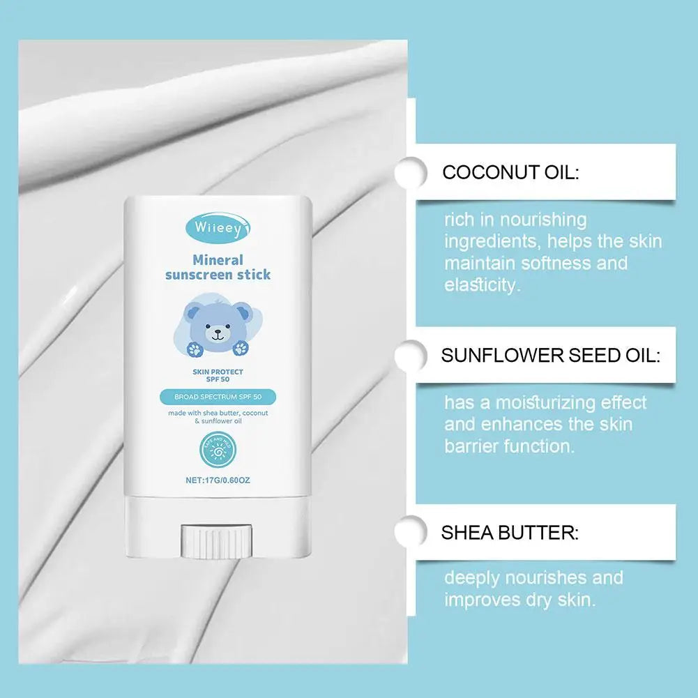 Kids SPF 50 Sunscreen Stick UV Isolation Safe Sun Cream for Children Baby Lightweight Water Resistant Moisturizing Sunscreen