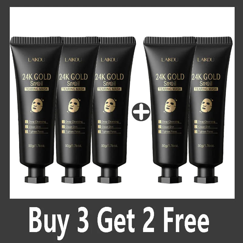 LAIKOU 24K Gold Snail Collagen Peel off Tearing Face Mask Deep Cleansing Remove Blackhead Face Care 50G